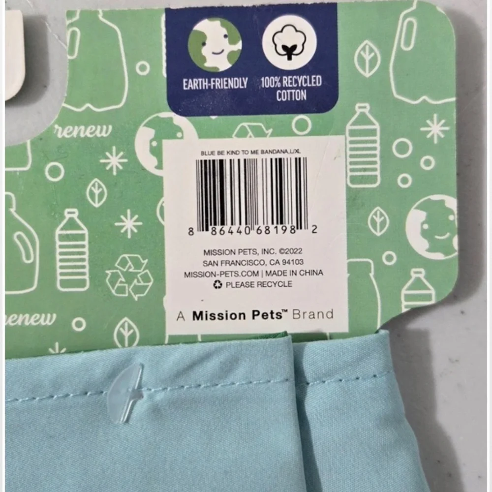 New Mission Pets Dog Bandana Large XL Blue Be Kind Happy World Heart NWT